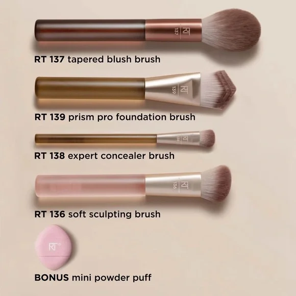 Real Techniques New Nudes Nothing But You Face Brush Set 5pc Limited Edition - Picture 3 of 4